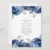 Invitation de célébration de vie florale bleu mari (Devant)