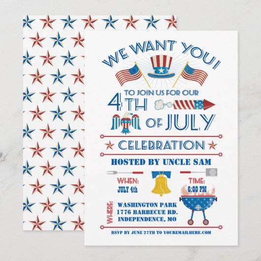 Invitation de célébration du 4 juillet (Devant / Derrière)