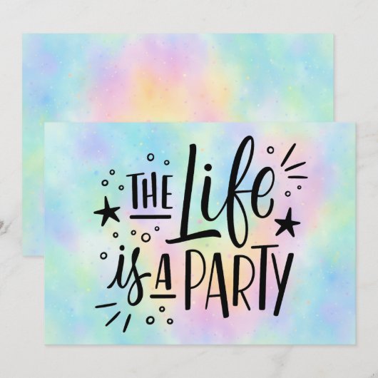 Invitation de célébration "La vie est une fête" – (Devant / Derrière)
