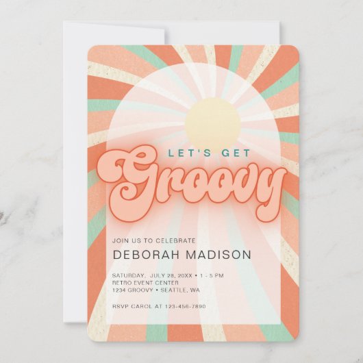 Invitation de célébration orange Let's get Groovy (Devant)