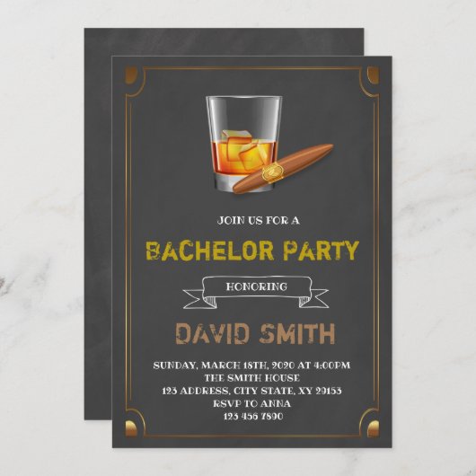 Invitation de célibataire thème cigare (Devant / Derrière)