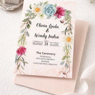 Invitation de cérémonie de mariage florale à l'aqu