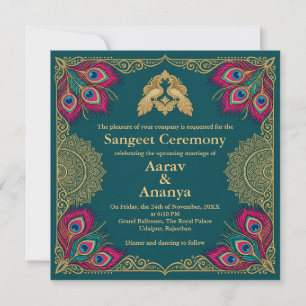 Invitation de cérémonie Sangeet Carré Paon Teal
