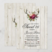 Invitation de cerf à bois floraux pour fête Rustiq (Devant / Derrière)