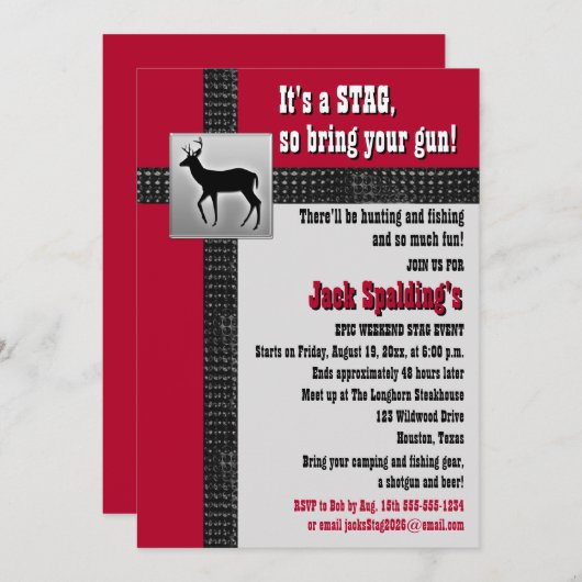 Invitation de cerf rouge, noir et gris (Devant / Derrière)