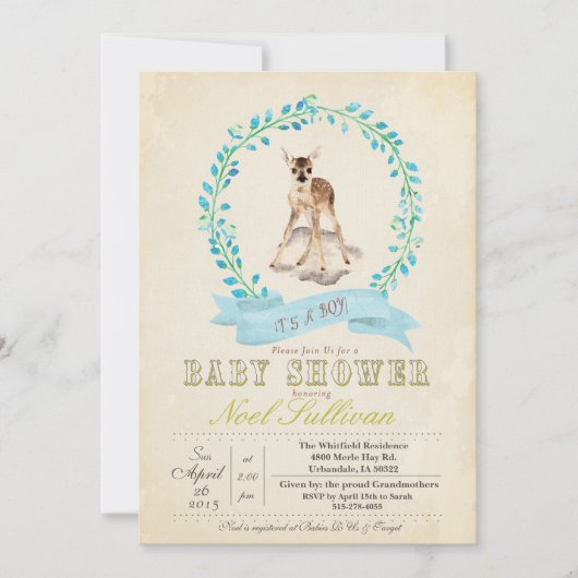 Invitation de cerfs Baby showers (Devant)