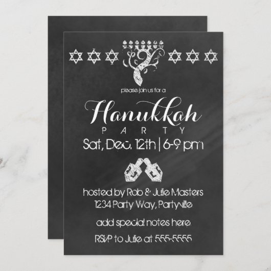 Invitation de Chalkboard Hanoukka (Devant / Derrière)