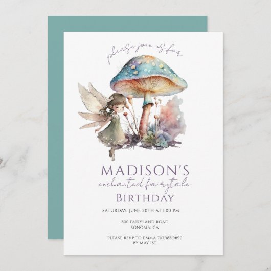 Invitation de champignons de fée (Devant / Derrière)
