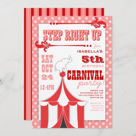 Invitation de chapiteau de fête d'anniversaire de (Devant / Derrière)