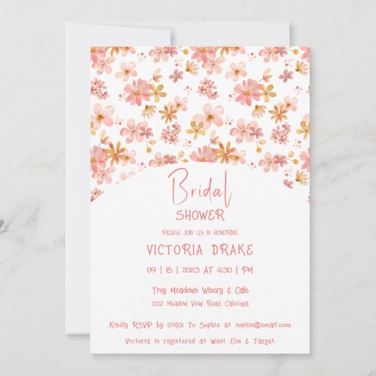Invitation de charmante douche de mariée peinte fl (Devant)