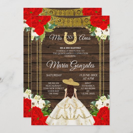 Invitation de Charro Mis XV Anos (Devant / Derrière)