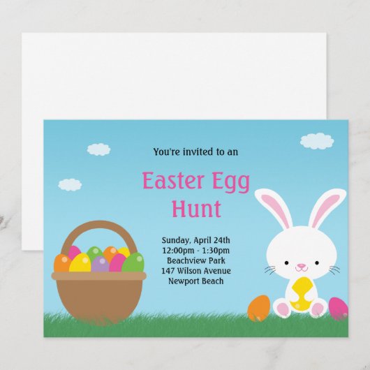 Invitation de chasse à oeuf de pâques (Devant / Derrière)