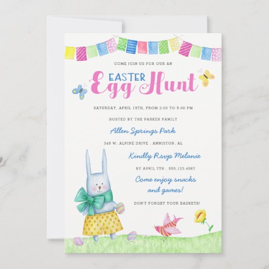 Invitation de chasse à oeuf de pâques de lapin (Devant)