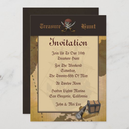 Invitation de chasse à trésor (Devant / Derrière)