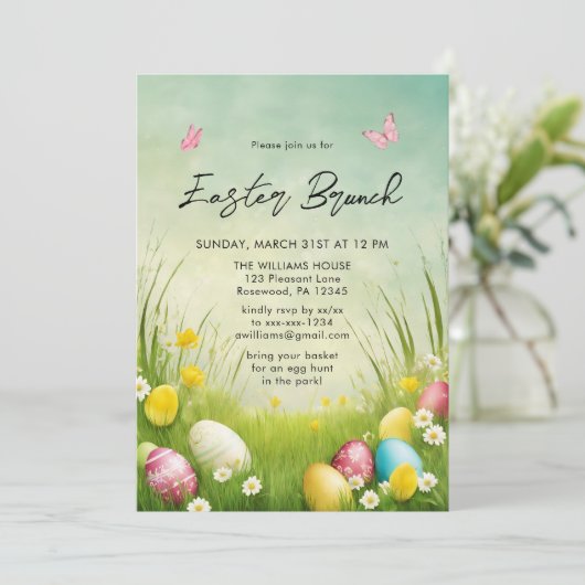 Invitation de chasse aux œufs de brunch de Pâques (Debout devant)