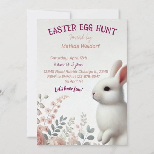 Invitation de chasse aux œufs de Pâques de lapin a (Devant)