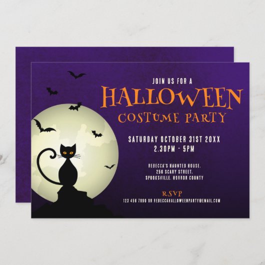 Invitation de chat noir de la fête d'Halloween (Devant / Derrière)