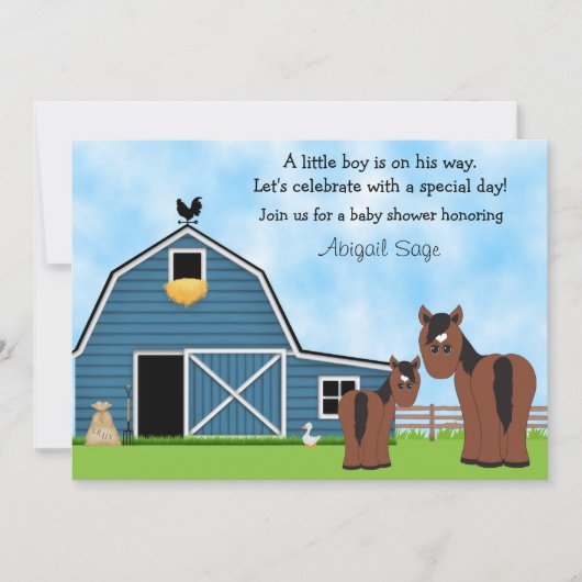 Invitation de chevaux et de Baby showers agricoles (Devant)