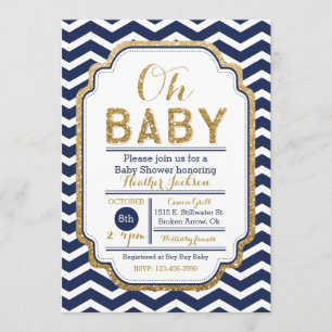 Invitation De Chevron Navy Et De Gold Baby shower