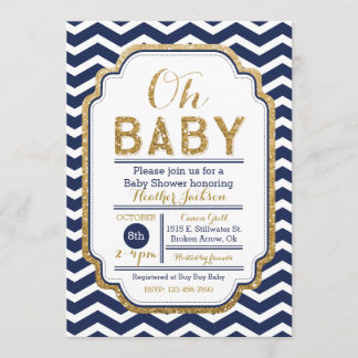 Invitation De Chevron Navy Et De Gold Baby shower