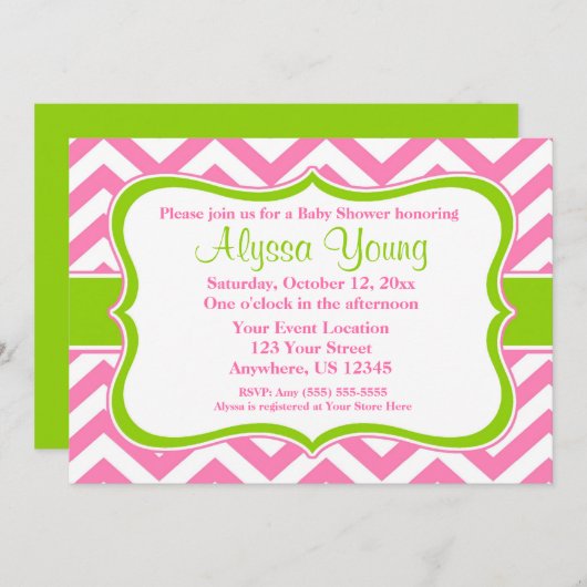 Invitation de Chevron vert rose (Devant / Derrière)