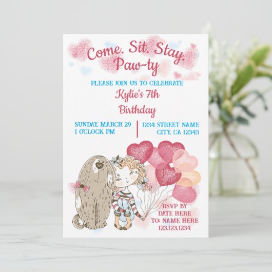 Invitation de chien Paw-ty (Debout devant)