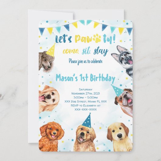 Invitation de chiot, Invitation d'anniversaire de  (Devant)