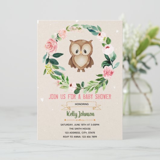 Invitation de chouette à fleurs (Debout devant)