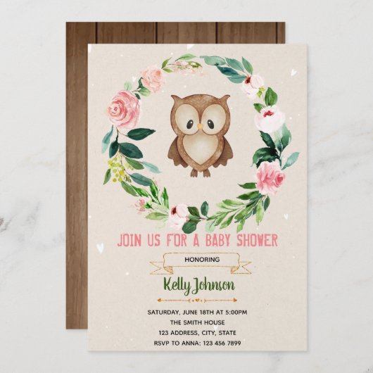 Invitation de chouette à fleurs (Devant / Derrière)