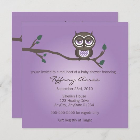 Invitation de Chouette pourpre (Devant / Derrière)