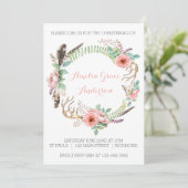 Invitation de Christening Girls - Rose Floral (Debout devant)