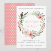 Invitation de Christening Girls - Rose Floral (Devant / Derrière)