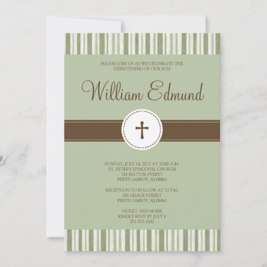 Invitation de Christening Green Stripe (Devant)
