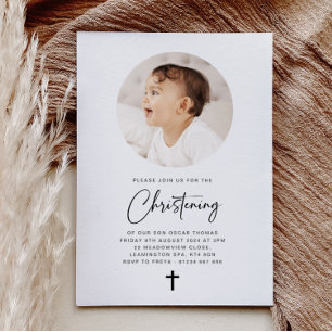 Invitation de Christening Minimaliste Photo ronde