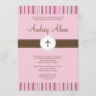 Invitation de Christening Pink Stripe - Fille
