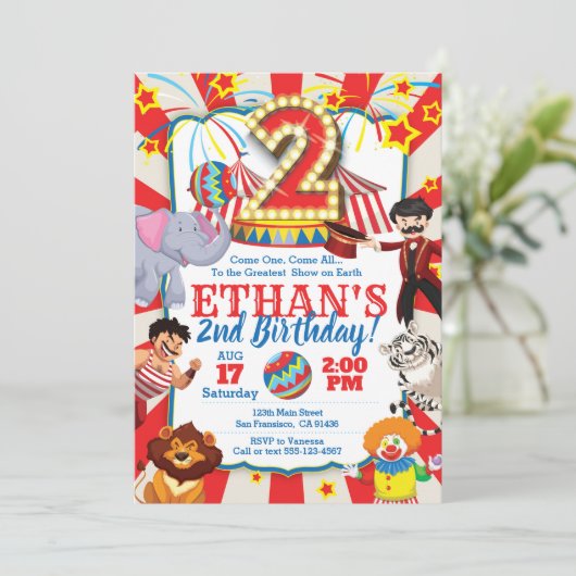 Invitation de Circus Party pour le 2e anniversaire (Debout devant)