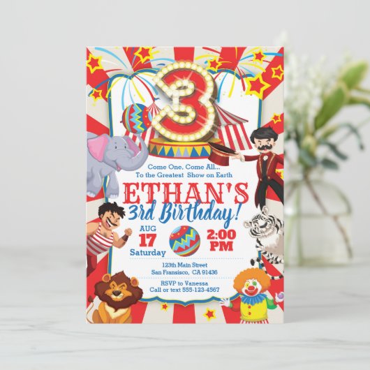 Invitation de Circus Party pour le 3e anniversaire (Debout devant)