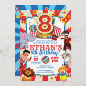 Invitation de Circus Party pour le 8e anniversaire (Devant / Derrière)