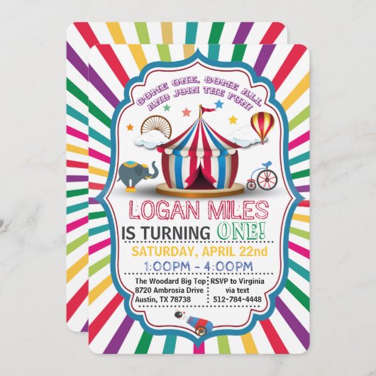 INVITATION DE CIRCUS POUR LES GARÇONS (Devant / Derrière)