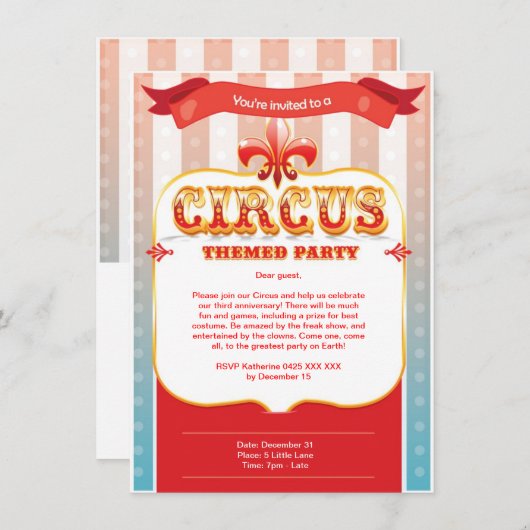 Invitation de cirque (Devant / Derrière)