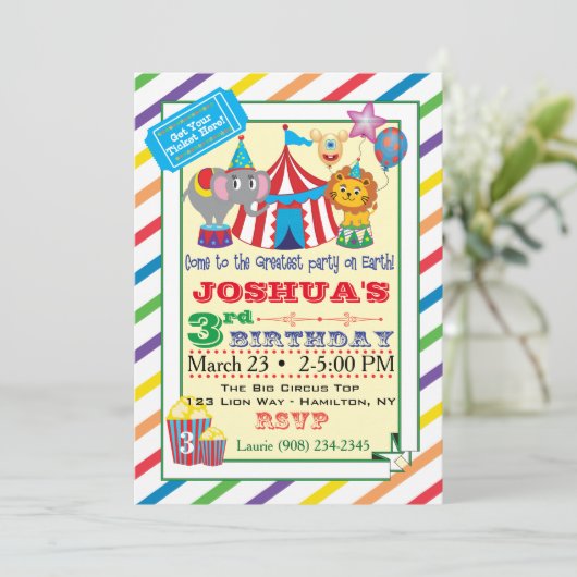 Invitation de cirque avec éléphant (Debout devant)