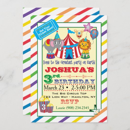 Invitation de cirque avec éléphant (Devant / Derrière)