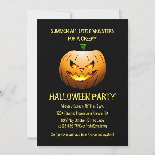 Invitation de citrouille d'Halloween brûlante effr (Devant)