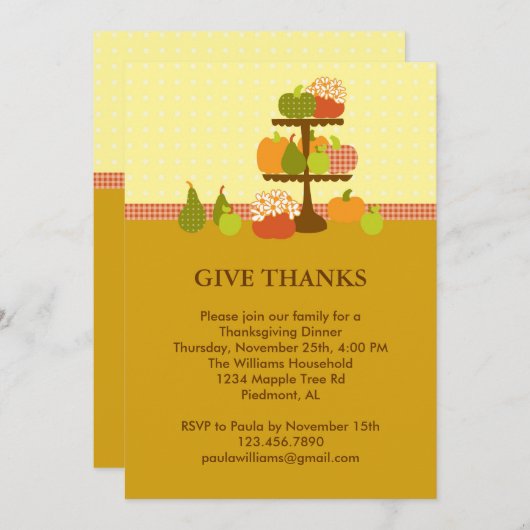 Invitation de Citrouilles pour un dîner d'action d (Devant / Derrière)