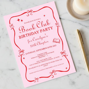 Invitation de club de lecture coquette rose rouge