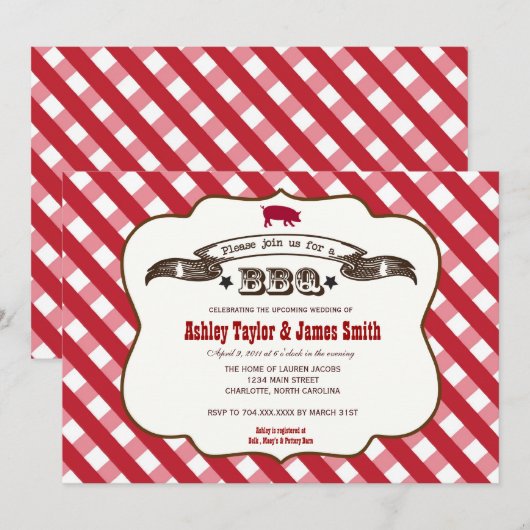 Invitation de cochon BBQ Plaid (Devant / Derrière)