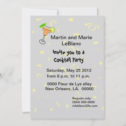 Invitation de cocktail de bande dessinée de (Dos)