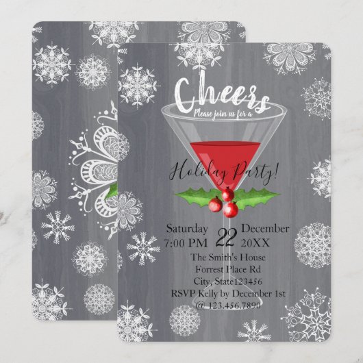 Invitation de cocktail de vacances d'acclamations (Devant / Derrière)