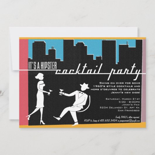 Invitation de cocktail des années 1960 de hippie (Devant)