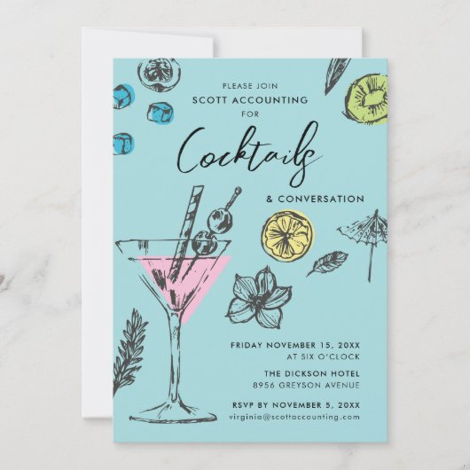 Invitation de cocktail moderne illustrée (Devant)
